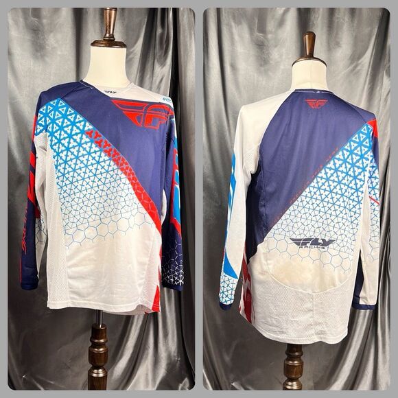 Fly Racing Kinetic Trifecta Jersey Mesh Men’s L Red/White/Blue 370-322YX Summer - Picture 1 of 15